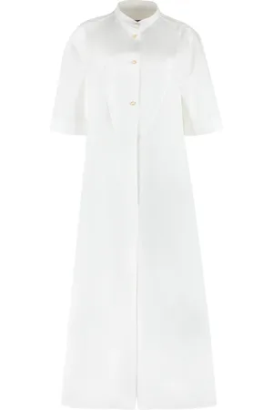 Jil Sander Kjole, Dame, Hvid, S, Bomuld, Bomuldsskjortekjole med opsmøgede ærmer