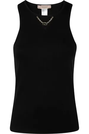 Twin-Set Top, Dame, Sort, M, Ribbed Top med Kædedetalje