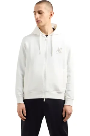 Armani Exchange Sweathshirts & Hoodies, Herre, , XS, Uld, Hvid Hættetrøje med Lynlås
