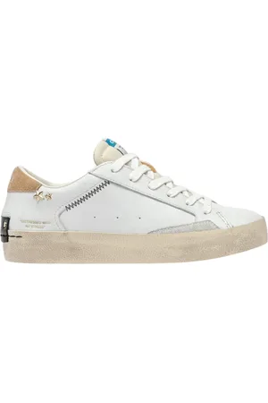 Crime london Sko, Dame, Hvid, 39 EU, Læder, Distressed Sneakers Hvid Læder Vintage Stil