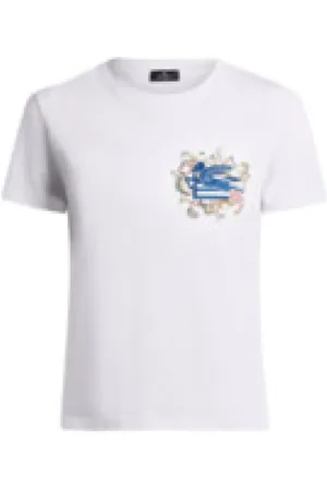 Etro Top, Dame, Hvid, XL, Bomuld, Hvid Blomstret T-shirt med Broderi