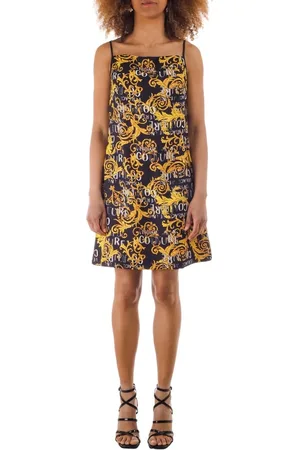 VERSACE Kjole, Dame, Flerfarvet, XS, Uld, Elegant Sommerkjole med Justerbare Stropper og Logo Print