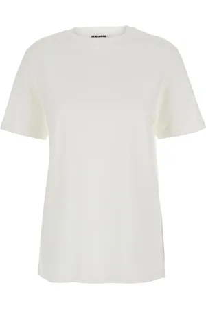 Jil Sander Top, Dame, Hvid, XS, Bomuld, Hvid Crew Neck T-shirt med præget logo