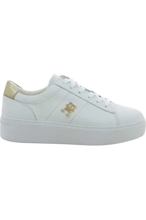 Tommy Hilfiger Sko, Dame, Hvid, 41 EU, Uld, Guld Platform Domstol Sko