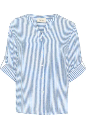 Cream Bluser & Skjorter, Dame, Blå, L, Blå Skjortebluse med V-hals