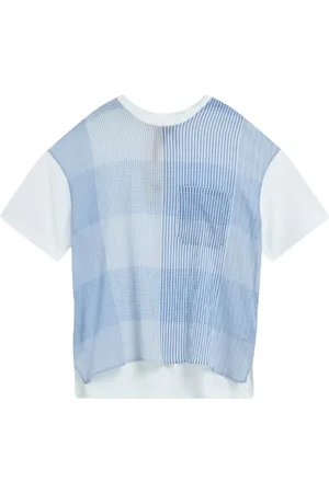 SEMICOUTURE Bluser & Skjorter, Dame, Blå, XS, Bomuld, Stribet bomuldst-shirt med asymmetrisk design
