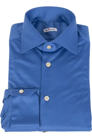 Kiton Skjorte, Herre, Blå, M, Bomuld, Skræddersyet bomuldsskjorte, lange ærmer, regular fit