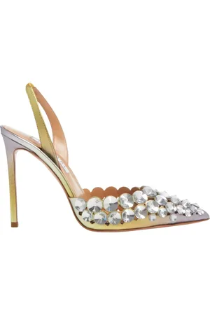 Aquazzura Sko, Dame, Grå, 41 EU, Uld, Metallic højhælede sandaler med krystaller