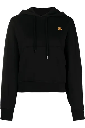 Kenzo Sweathshirts & Hoodies, Dame, Sort, M, Bomuld, Tiger Crest Logo Boxy Hættetrøje