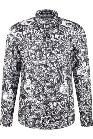 Philipp Plein Skjorte, Herre, Flerfarvet, S, Tattoo Silke Skjorte Slim Fit