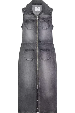 Courrèges Kjole, Dame, Grå, XS, Denim, Grå denim midi kjole med lommer