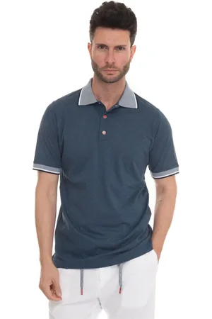 Kiton Top, Herre, Blå, M, Bomuld, Kortærmet poloshirt med kontrastdetaljer