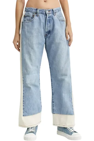 B SIDES Jeans, Dame, Blå, W32, Bomuld, Lysvaskede Slouch Jeans