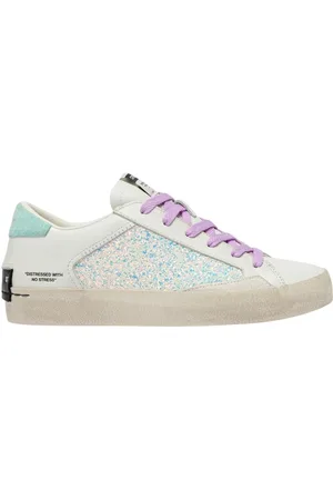 Crime london Sko, Dame, Hvid, 39 EU, Læder, Distressed Hvide Sneakers med Akvamarin Detaljer