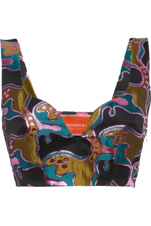 La DoubleJ Top, Dame, Flerfarvet, XS, Polyester, Shimmery Jacquard Crop Top