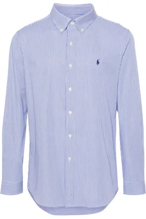Ralph Lauren Skjorte, Herre, Blå, L, Bomuld, Stribet bomuldsskjorte med Pony-logo