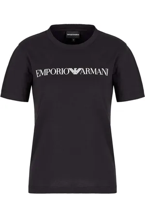 Emporio Armani Top, Dame, Blå, XL, Bomuld, Jersey T-shirt Navy Blå Logo