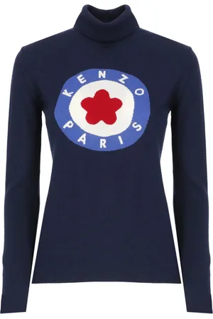 Kenzo Strik, Dame, Blå, XS, Uld, Uld Turtleneck Sweater