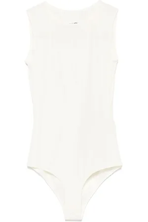 Maison Margiela Top, Dame, Hvid, L, Hvid Ærmeløs Stretch Bodysuit Rund Hals