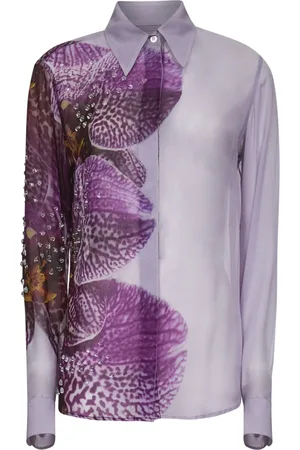 DRIES VAN NOTEN Bluser & Skjorter, Dame, Flerfarvet, S, Fuchsia Orkide Print Silkebluse