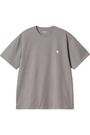 Carhartt Top, Herre, Grå, M, Bomuld, Grå Bomuldst-shirt med Logo Broderi