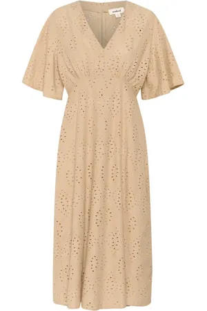 Soaked in Luxury Kjole, Dame, , S, Feminin broderi anglaise kjole Travertine