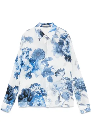 ALICE+OLIVIA Bluser & Skjorter, Dame, Blå, S, Uld, Klar Blå Blomstret Skjorte