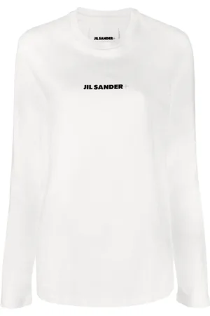 Jil Sander Top, Dame, Hvid, XS, Bomuld, Logo Print Langærmet T-shirt