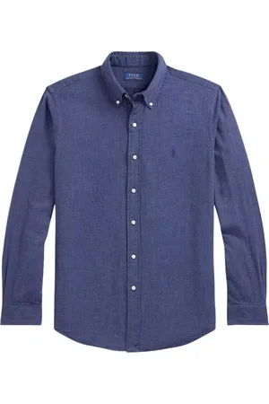 Ralph Lauren Skjorte, Herre, Blå, XL, Bomuld, Marineblå skjorte med Custom Fit-logo