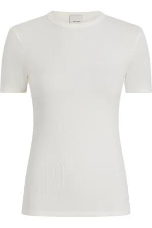 Calvin Klein Top, Dame, Hvid, L, Modern Ribbed Modal T-Shirt Topper
