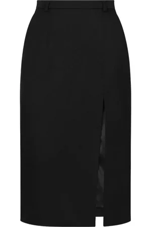 Dolce & Gabbana Nederdel, Dame, Sort, M, Uld, Sort uld midi nederdel med slidse