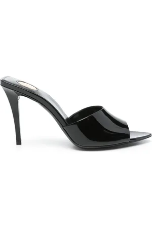 Saint Laurent Sko, Dame, Sort, 37 EU, Læder, Sorte højhælede lædersandaler