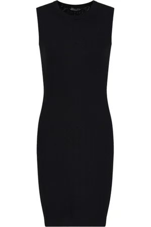 Armani Exchange Kjole, Dame, Sort, XS, Sort Midi Strik Kjole med Monogram Broderi