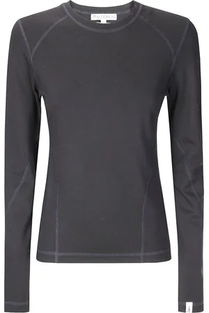J.W.Anderson Top, Dame, Sort, L, Bomuld, Broderet Crew-neck Bomulds Langærmet T-shirt