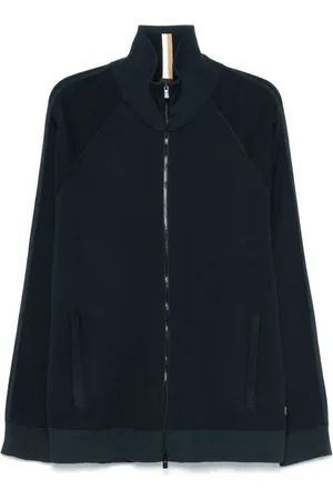 HUGO BOSS Strik, Herre, Blå, 2XL, Blå sweater med lynlås og høj hals