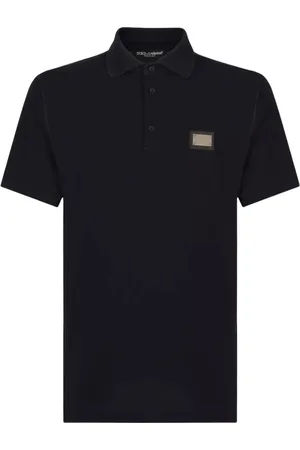 Dolce & Gabbana Top, Herre, Blå, L, Bomuld, Marineblå Polo Shirt med Logo Badge