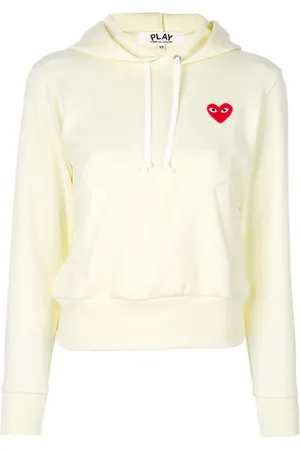 Comme des Garçons Sweathshirts & Hoodies, Dame, Hvid, M, Polyester, Hjerte Patch Hættetrøje Strik