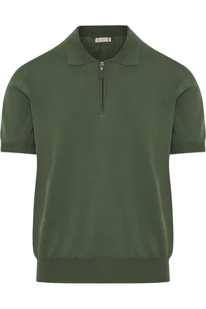 CANALI Top, Herre, Grøn, L, Bomuld, Zip Polo Shirt i bomuld