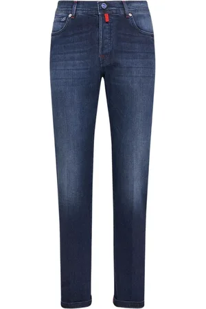 Kiton Jeans, Herre, Blå, W31, Bomuld, Blå Slim Fit Bomuldsjeans