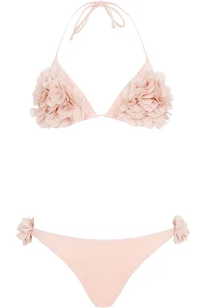 LA REVECHE Badetøj, Dame, Lyserød, L, Uld, Kvarts Rose Blomst Applikation Bikini