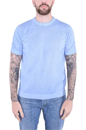 KANGRA CASHMERE Top, Herre, Blå, L, Bomuld, Stone Washed Bomuld Crew Neck T-Shirt