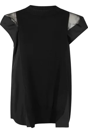 SACAI Strik, Dame, Sort, L, Strik Pullover i Popeline Stil