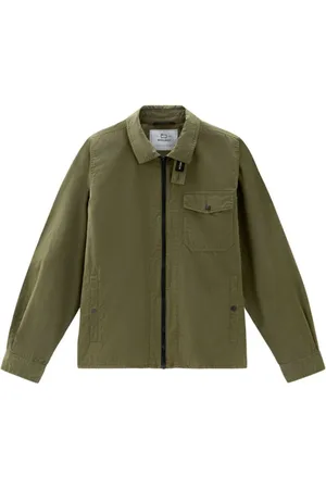 Woolrich Skjorte, Herre, Grøn, S, Bomuld, Grøn Bomuldsskjorte med Lynlås