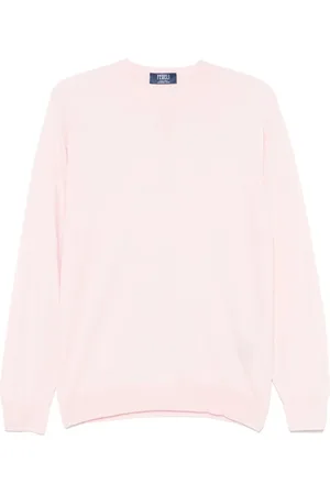 FEDELI Strik, Herre, Lyserød, L, Uld, Lyserød Ribstrikket Rund Hals Sweater