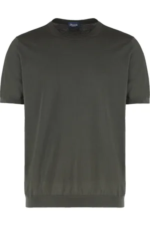 DRUMOHR Top, Herre, Grøn, 2XL, Bomuld, Ribbet Bomuld Strik T-shirt