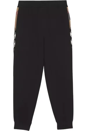 Burberry Bukser, Dame, Sort, M, Bomuld, Sorte Jogger Bukser med Ternede Paneler