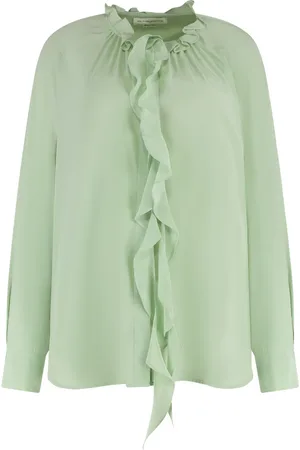 Victoria Beckham Bluser & Skjorter, Dame, Grøn, XS, Ruffled Silkeskjorte