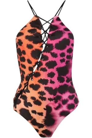 Roberto Cavalli Badetøj, Dame, Flerfarvet, L, Murena-Print Lace-Up Swimsuit