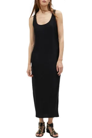 Lola Casademunt Kjole, Dame, Sort, S, Polyester, Midi kjole med strukturerede stropper