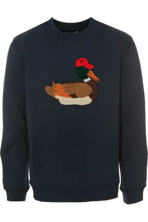 Edmmond Studios Sweathshirts & Hoodies, Herre, Blå, L, Bomuld, Broderet Duck Hunt Crew Neck Sweatshirt